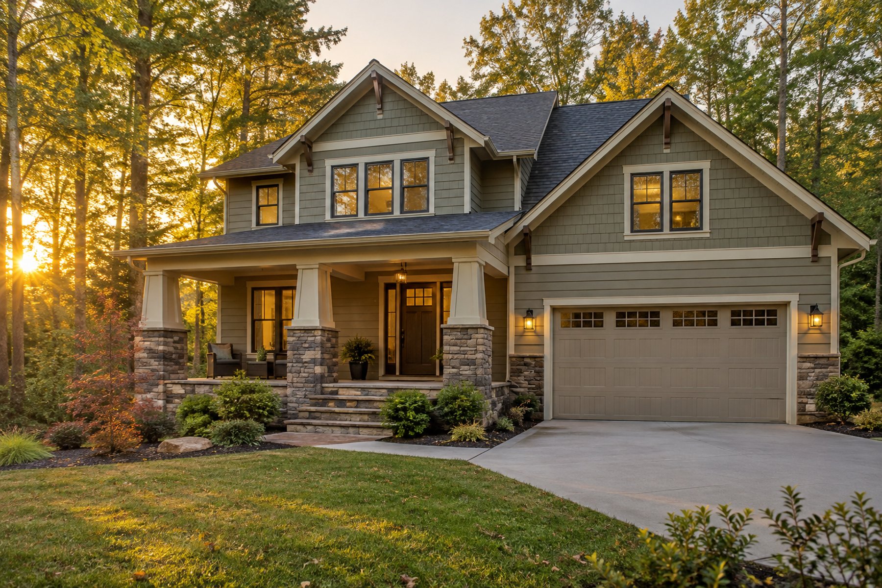 A Central Virginia home at golden hour, illustrative