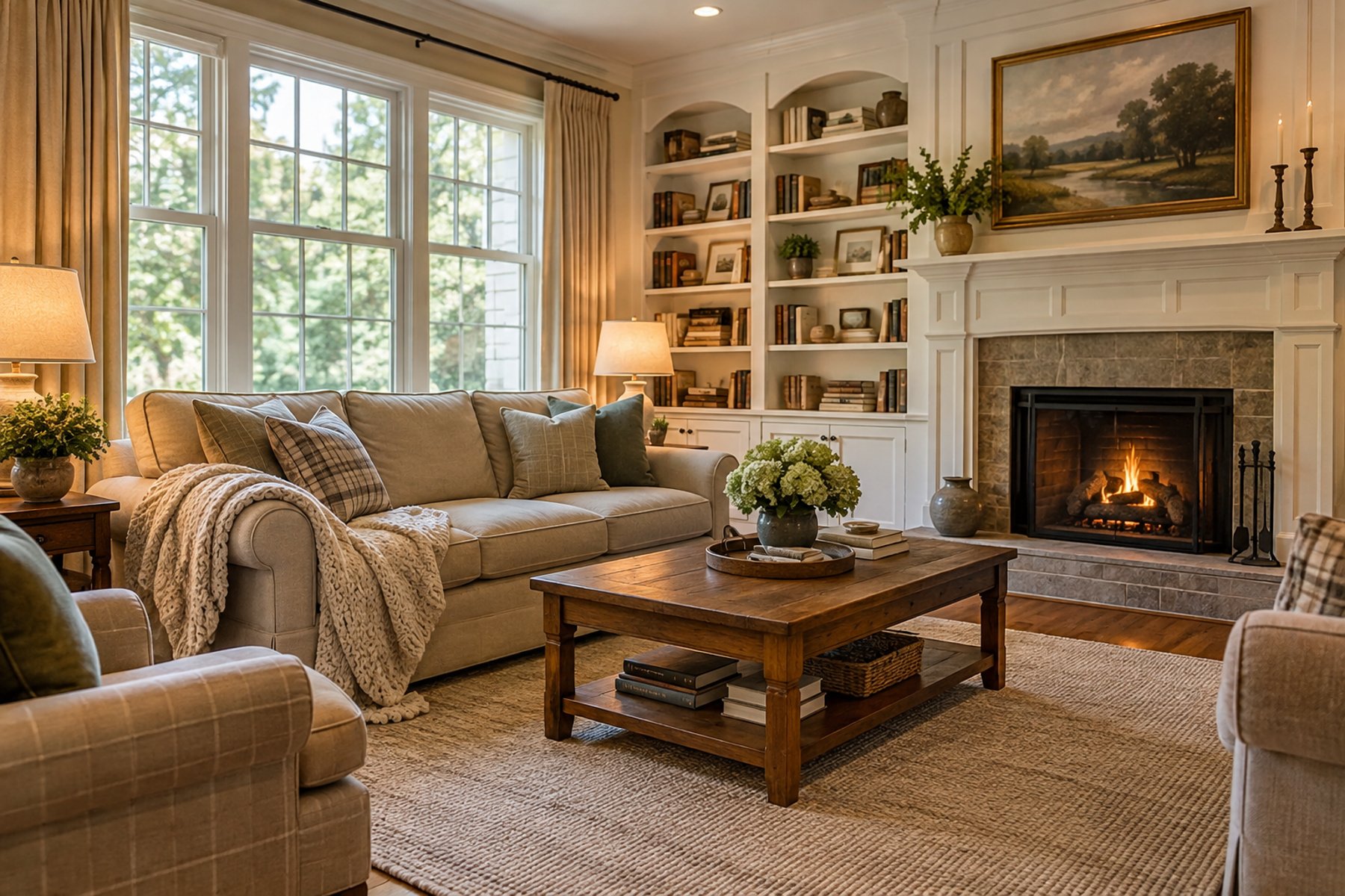 A cozy family room, illustrative